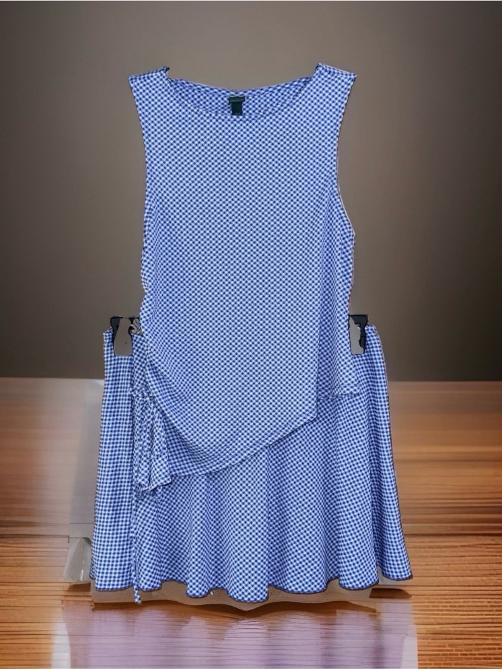 Wild Fable Blue Gingham Asymmetrical Blouse & Matching Lined Mini Skirt-L-EC